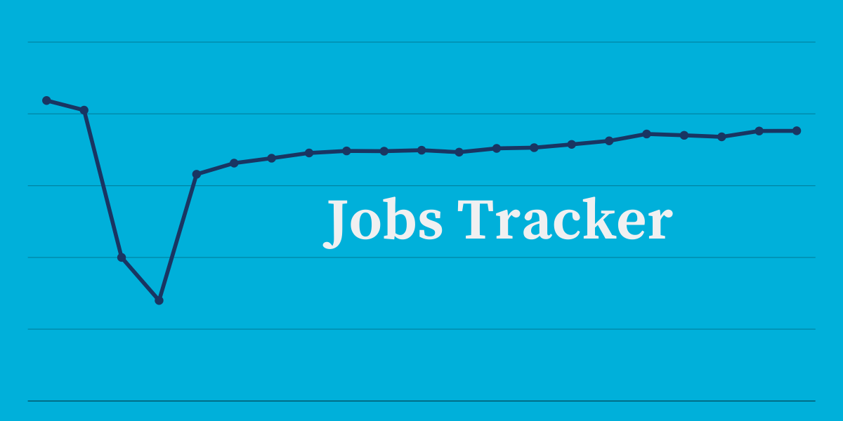 A line graph that plummets dramatically near the far left, jumps quickly to around halfway to the starting point, then slowly slopes up with the words 'Jobs Tracker' underneath