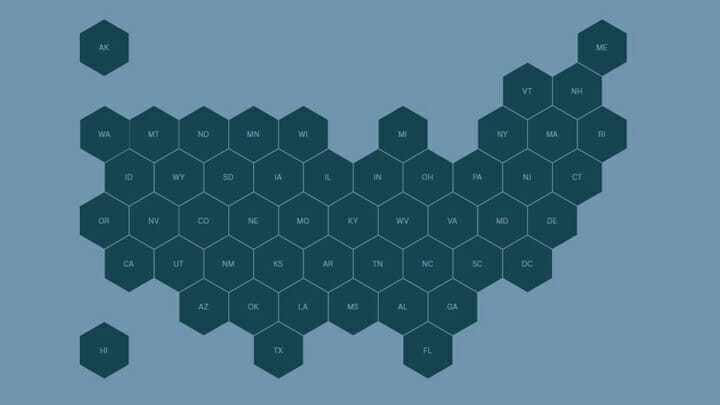 Honeycomb map of the United States of America