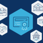 multiple graphic art including a check, certificate, and house