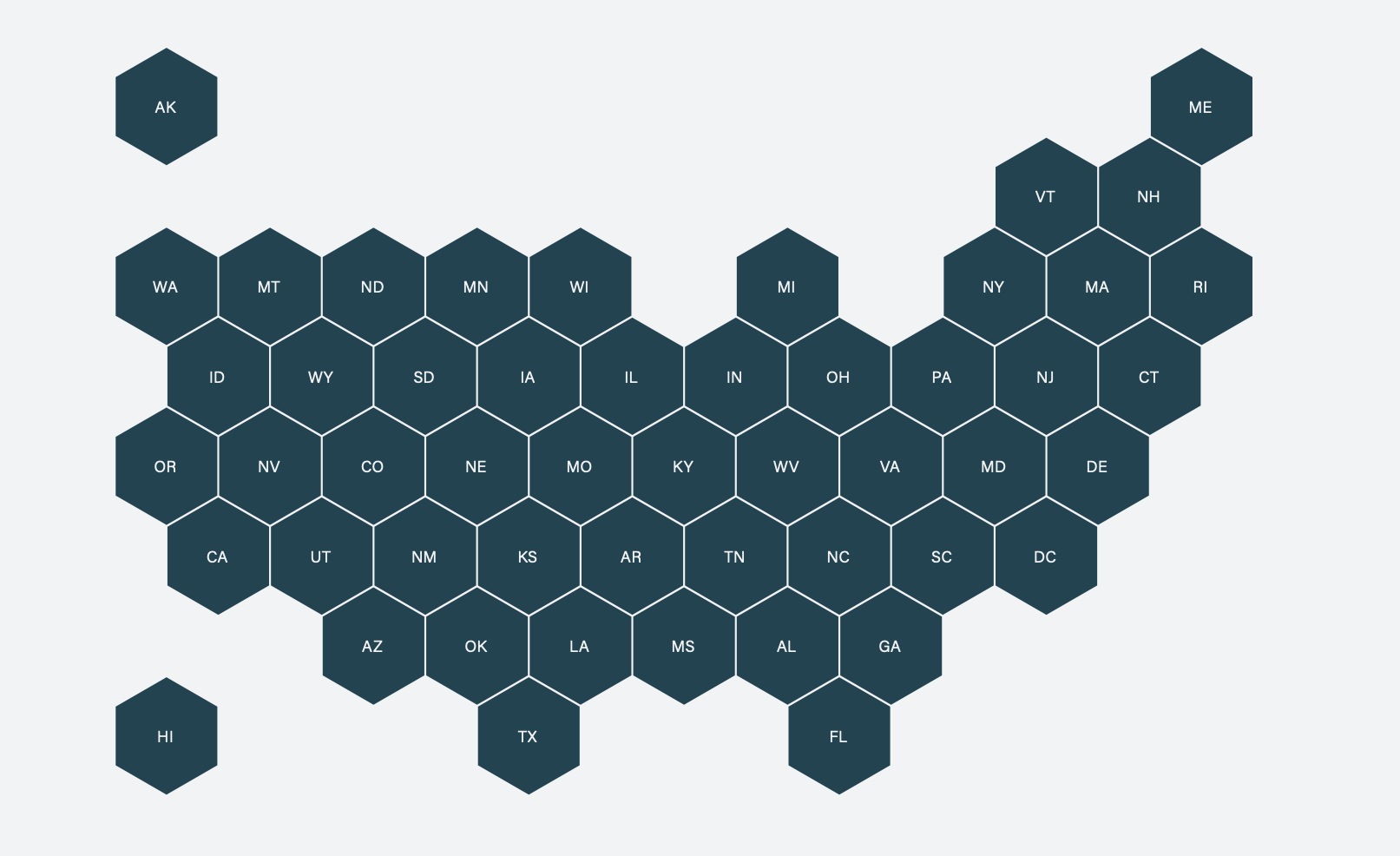 honeycomb map of the United States of America