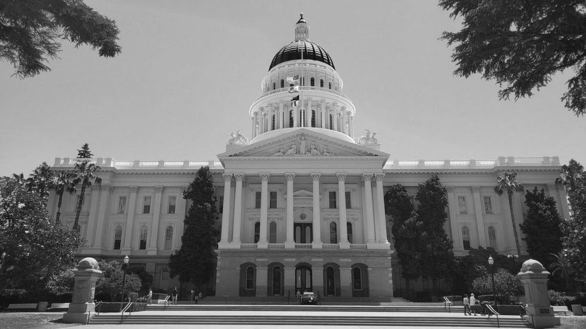 California state capitol in black and white
