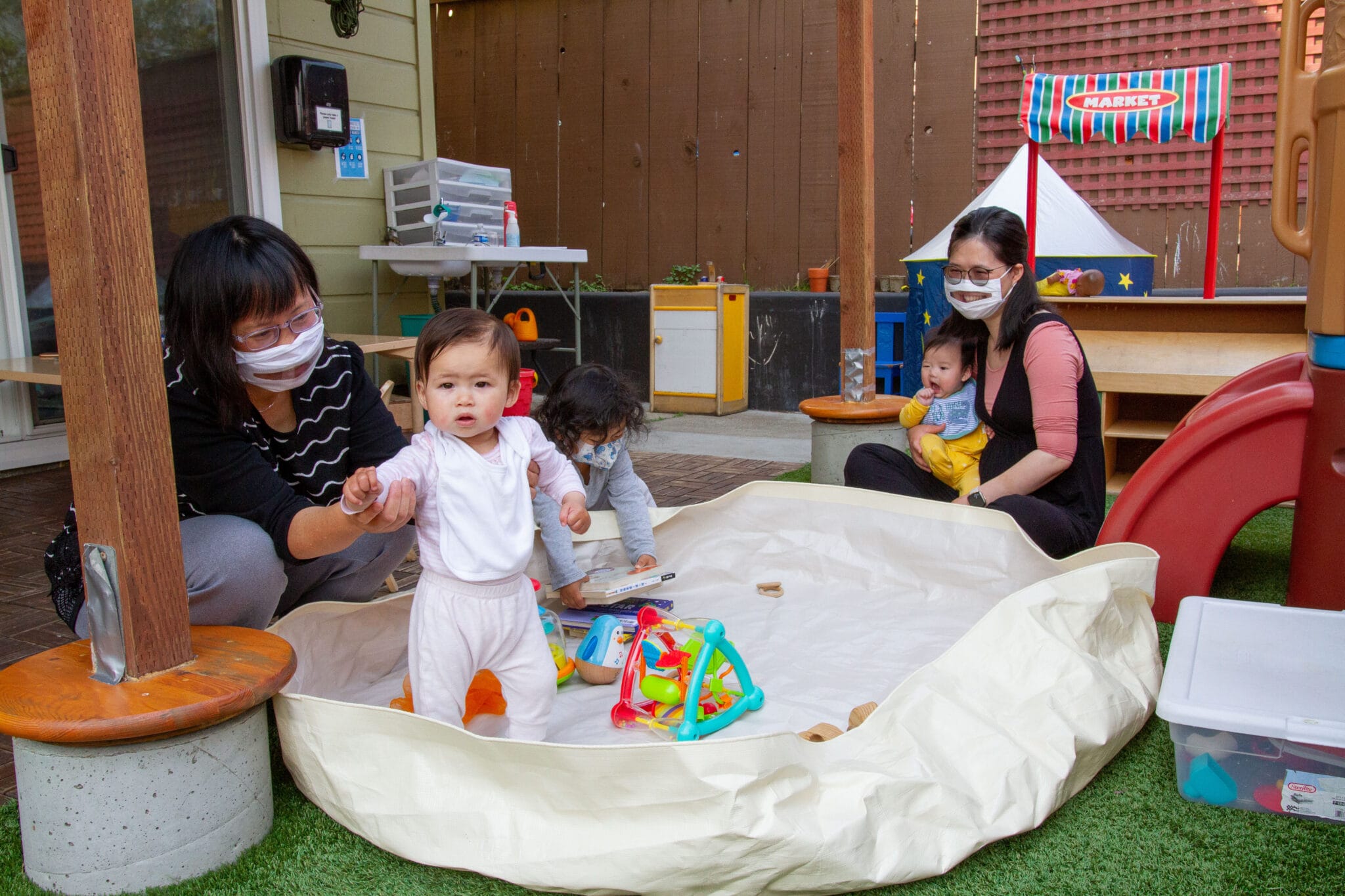 A family child care provider at work
