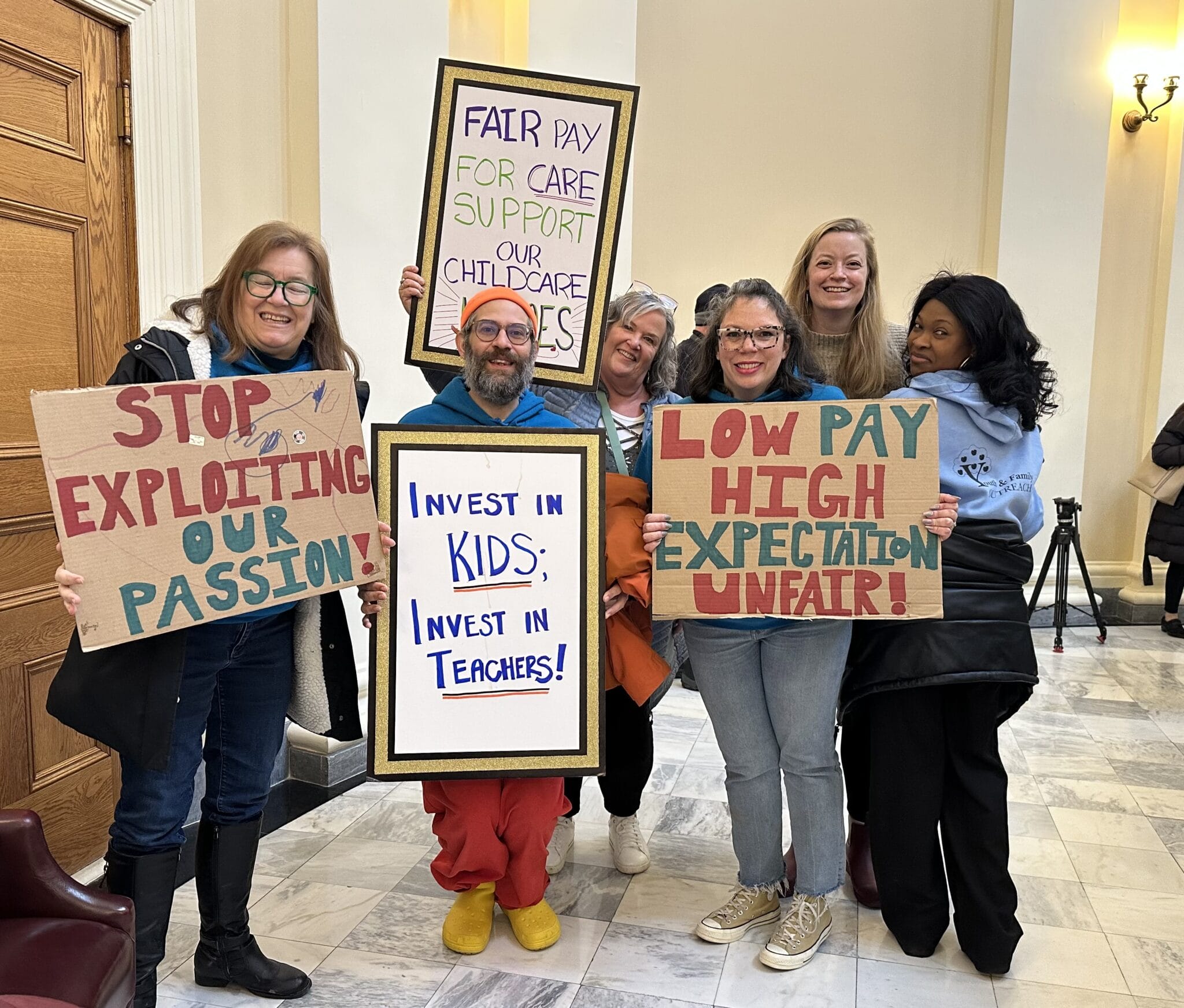 Early educators at the state capitol in Maine, fighting to keep their wage supplement from being cut in half.